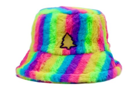 Neon Rainbow Fuzzy Bucket Hat
