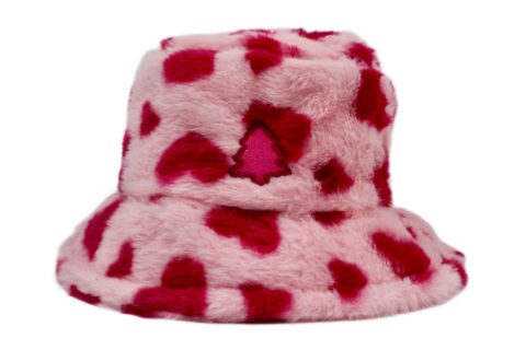 Pink Hearts Fuzzy Bucket Hat