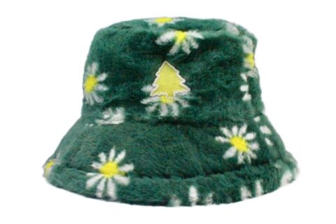 Green Daisy Fuzzy Bucket Hat