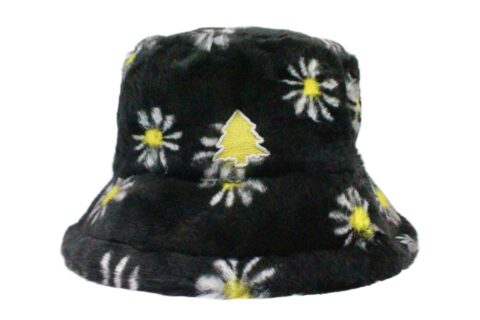 Black Daisy Fuzzy Bucket Hat